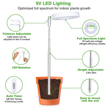 Load image into Gallery viewer, LED Indoor Angel Ring Plant Growth Light 2/4/8H On/Off Timer USB 5V Retractable Height Full Spectrum Simulated Sunlight Plant
