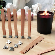 Load image into Gallery viewer, Wooden Candles Wick for DIY Craft Paraffin Candle Jar Making Kit Beeswax Burning Smokeless Wick Candle Core with Clip Base Soy Parffin Wax Making Supplies
