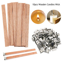 Load image into Gallery viewer, Wooden Candles Wick for DIY Craft Paraffin Candle Jar Making Kit Beeswax Burning Smokeless Wick Candle Core with Clip Base Soy Parffin Wax Making Supplies
