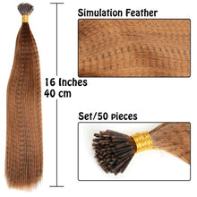 Load image into Gallery viewer, 50pcs Feather Hair Extension Fake Hair Tip Rainbow Synthetic Hair 16inch Hairpiece Feather for Hair Extension Wig False Hair Piece
