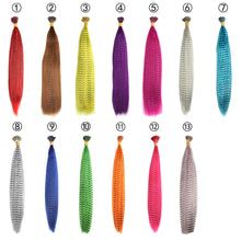 Load image into Gallery viewer, 50pcs Feather Hair Extension Fake Hair Tip Rainbow Synthetic Hair 16inch Hairpiece Feather for Hair Extension Wig False Hair Piece
