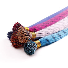 Load image into Gallery viewer, 50pcs Feather Hair Extension Fake Hair Tip Rainbow Synthetic Hair 16inch Hairpiece Feather for Hair Extension Wig False Hair Piece
