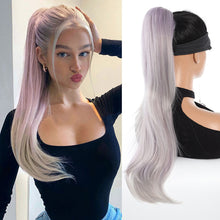 Load image into Gallery viewer, Wig Ponytail Fashionable Outward Curved Drawstring Elastic Spot Dyed Inner Mesh Extension Natural High Temperature Silk Multi-color Ponytail Wig

