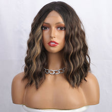 Load image into Gallery viewer, European and American Women's Front Lace Wig with Small Lace Highlights and Water Ripple Short Curly Hair Synthetic Fiber Headband
