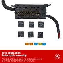 Load image into Gallery viewer, 12V/24V Auto Relay Box Pre-Wired Fuse and Relay Box with11PCS ATC/ATO Blade Fuses 6Pcs 5 Pin /4 Pin Relays Fuse Block
