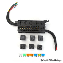 Load image into Gallery viewer, 12V/24V Auto Relay Box Pre-Wired Fuse and Relay Box with11PCS ATC/ATO Blade Fuses 6Pcs 5 Pin /4 Pin Relays Fuse Block
