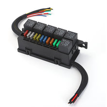 Load image into Gallery viewer, 12V/24V Auto Relay Box Pre-Wired Fuse and Relay Box with11PCS ATC/ATO Blade Fuses 6Pcs 5 Pin /4 Pin Relays Fuse Block
