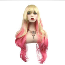 Load image into Gallery viewer, Wig Women's Big Wave Gold Gradient Pink Cute Long Curly Hair Full Head Set Cosplay Women Men Wig Cover False Hair
