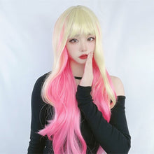 Load image into Gallery viewer, Wig Women's Big Wave Gold Gradient Pink Cute Long Curly Hair Full Head Set Cosplay Women Men Wig Cover False Hair
