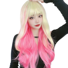 Load image into Gallery viewer, Wig Women's Big Wave Gold Gradient Pink Cute Long Curly Hair Full Head Set Cosplay Women Men Wig Cover False Hair
