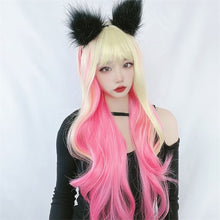 Load image into Gallery viewer, Wig Women's Big Wave Gold Gradient Pink Cute Long Curly Hair Full Head Set Cosplay Women Men Wig Cover False Hair
