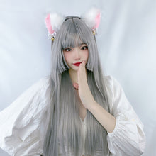 Load image into Gallery viewer, Wig Women's Long Hair Natural Round Face Air Bang Princess Cut Long Straight Hair Japanese Lolita Ji Hair Wig Set
