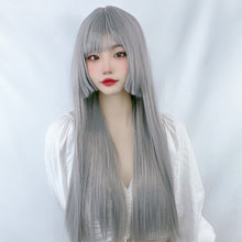 Load image into Gallery viewer, Wig Women's Long Hair Natural Round Face Air Bang Princess Cut Long Straight Hair Japanese Lolita Ji Hair Wig Set
