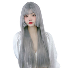 Load image into Gallery viewer, Wig Women's Long Hair Natural Round Face Air Bang Princess Cut Long Straight Hair Japanese Lolita Ji Hair Wig Set
