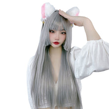 Load image into Gallery viewer, Wig Women's Long Hair Natural Round Face Air Bang Princess Cut Long Straight Hair Japanese Lolita Ji Hair Wig Set
