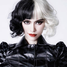 Load image into Gallery viewer, Black and White Cool Pull Girl Wig Set Cosplay Wig Party Wig Color Blocking Short Hair Curly Wig Set
