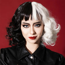 Load image into Gallery viewer, Black and White Cool Pull Girl Wig Set Cosplay Wig Party Wig Color Blocking Short Hair Curly Wig Set
