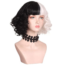 Load image into Gallery viewer, Black and White Cool Pull Girl Wig Set Cosplay Wig Party Wig Color Blocking Short Hair Curly Wig Set
