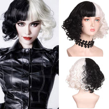 Load image into Gallery viewer, Black and White Cool Pull Girl Wig Set Cosplay Wig Party Wig Color Blocking Short Hair Curly Wig Set
