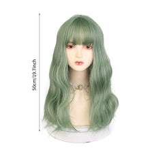 Load image into Gallery viewer, Wig Women's Fashion Water Wave Pattern Medium Long Curly Hair with Full Bangs, Avocado Green Daily JK Soft Girl Wig Head Cover
