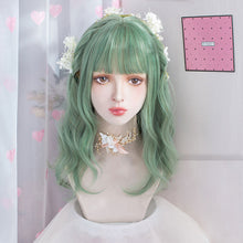 Load image into Gallery viewer, Wig Women's Fashion Water Wave Pattern Medium Long Curly Hair with Full Bangs, Avocado Green Daily JK Soft Girl Wig Head Cover
