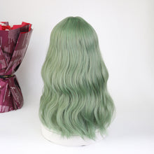 Load image into Gallery viewer, Wig Women's Fashion Water Wave Pattern Medium Long Curly Hair with Full Bangs, Avocado Green Daily JK Soft Girl Wig Head Cover
