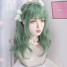 Load image into Gallery viewer, Wig Women's Fashion Water Wave Pattern Medium Long Curly Hair with Full Bangs, Avocado Green Daily JK Soft Girl Wig Head Cover
