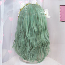 Load image into Gallery viewer, Wig Women's Fashion Water Wave Pattern Medium Long Curly Hair with Full Bangs, Avocado Green Daily JK Soft Girl Wig Head Cover
