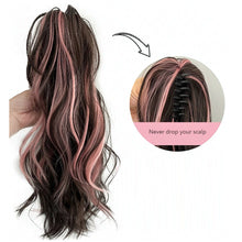Load image into Gallery viewer, Gripping Clip Style Ponytail Wig Fluffy Colored Highlights Simulation Synthetic Wig Durable Natural Long Curly Hair
