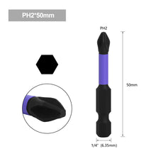 Load image into Gallery viewer, 1pc Anti-Slip Cross Screwdriver PH2 Magnetic Batch Head PH2 Magnetic Batch Head Impact Screw Driver Bit 25/50/65/70/90/150mm
