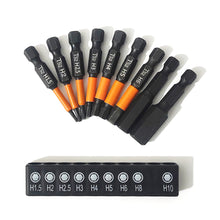 Load image into Gallery viewer, 9pcs/set 1/4 Hex Head Allen Wrench Screwdriver Socket Bits Set Quick Change Magnetic Batch Head Impact Drill Screwdriver Bit H1.5-H10
