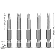 Load image into Gallery viewer, 5pcs U Y Cross FPH Shaped Screwdriver Bits 1/4 Hex Magnetic Batch Head Set 50mm Length for Hand Tools Electric Tools
