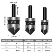 Load image into Gallery viewer, 3pcs Countersink Drill Bits Hex Shank 90 Degree Countersinking Drill Bits for Woodworking Chamfer Cutter Carbon Steel Drill Bit Set
