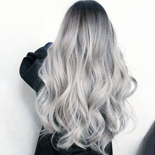 Load image into Gallery viewer, Fashion Female Long Curly Hair with Black and Gray Gradually Changing Color, Synthetic Fiber Long Hair with Large Waves Wig

