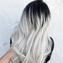 Load image into Gallery viewer, Fashion Female Long Curly Hair with Black and Gray Gradually Changing Color, Synthetic Fiber Long Hair with Large Waves Wig
