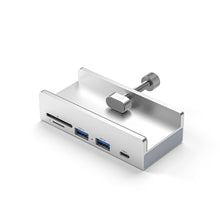 Load image into Gallery viewer, 4-Port Aluminum Alloy Clip USB3.0 Deconcentrator With Power HUB Type-C Reader Docking Station With Adjustable Fixing Clip
