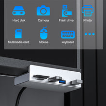 Load image into Gallery viewer, 4-Port Aluminum Alloy Clip USB3.0 Deconcentrator With Power HUB Type-C Reader Docking Station With Adjustable Fixing Clip

