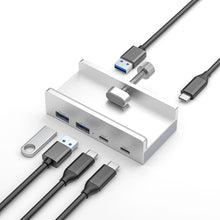 Load image into Gallery viewer, 4-Port Aluminum Alloy Clip USB3.0 Deconcentrator With Power HUB Type-C Reader Docking Station With Adjustable Fixing Clip
