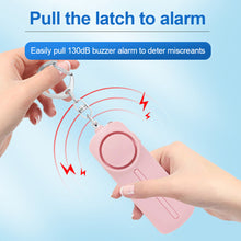 Load image into Gallery viewer, Portable ABS Personal Safety Alarm Latch With LED Female Pull Ring Anti-Pervert 130dB High-Pitched Alarm Keychain
