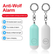 Load image into Gallery viewer, 130dB Self-Protection Alarm With LED Flashlight Outdoor Emergency Call Equipment With Key Chain Rechargeable Anti-Loss Device Locator
