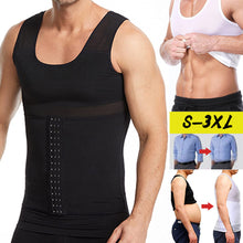 Load image into Gallery viewer, Men Invisible Body Shaper Compression Vest Hooks Sleeveless Undershirt Tummy Slimming Shapewear Gynecomastia Shapers Waist Trainer Gauze Corset
