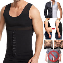 Load image into Gallery viewer, Men Invisible Body Shaper Compression Vest Hooks Sleeveless Undershirt Tummy Slimming Shapewear Gynecomastia Shapers Waist Trainer Gauze Corset
