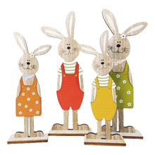Load image into Gallery viewer, 2pcs Easter Wooden Bunny Ornaments Cute Cartoon Rabbit Wooden Crafts for Easter Home Party Desktop Decoration
