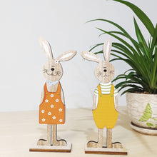 Load image into Gallery viewer, 2pcs Easter Wooden Bunny Ornaments Cute Cartoon Rabbit Wooden Crafts for Easter Home Party Desktop Decoration
