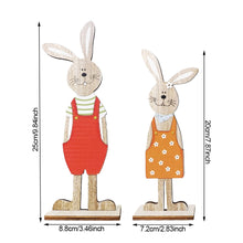 Load image into Gallery viewer, 2pcs Easter Wooden Bunny Ornaments Cute Cartoon Rabbit Wooden Crafts for Easter Home Party Desktop Decoration
