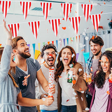 Load image into Gallery viewer, 10/30M Waterproof Carnival Theme Party Flag Banner Decorations White Red Striped Triangle Garland Circus Birthday Party Decoration

