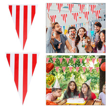 Load image into Gallery viewer, 10/30M Waterproof Carnival Theme Party Flag Banner Decorations White Red Striped Triangle Garland Circus Birthday Party Decoration
