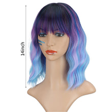 Load image into Gallery viewer, Water Ripple Short Curly Hair Wig, Women's High-temperature Silk Wig Full Set Blue Purple Mixed Dyeing Wig Cover
