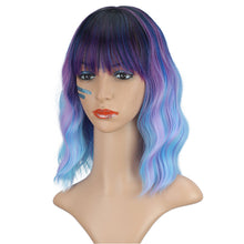 Load image into Gallery viewer, Water Ripple Short Curly Hair Wig, Women's High-temperature Silk Wig Full Set Blue Purple Mixed Dyeing Wig Cover

