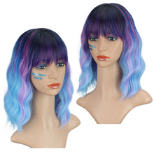 Load image into Gallery viewer, Water Ripple Short Curly Hair Wig, Women's High-temperature Silk Wig Full Set Blue Purple Mixed Dyeing Wig Cover
